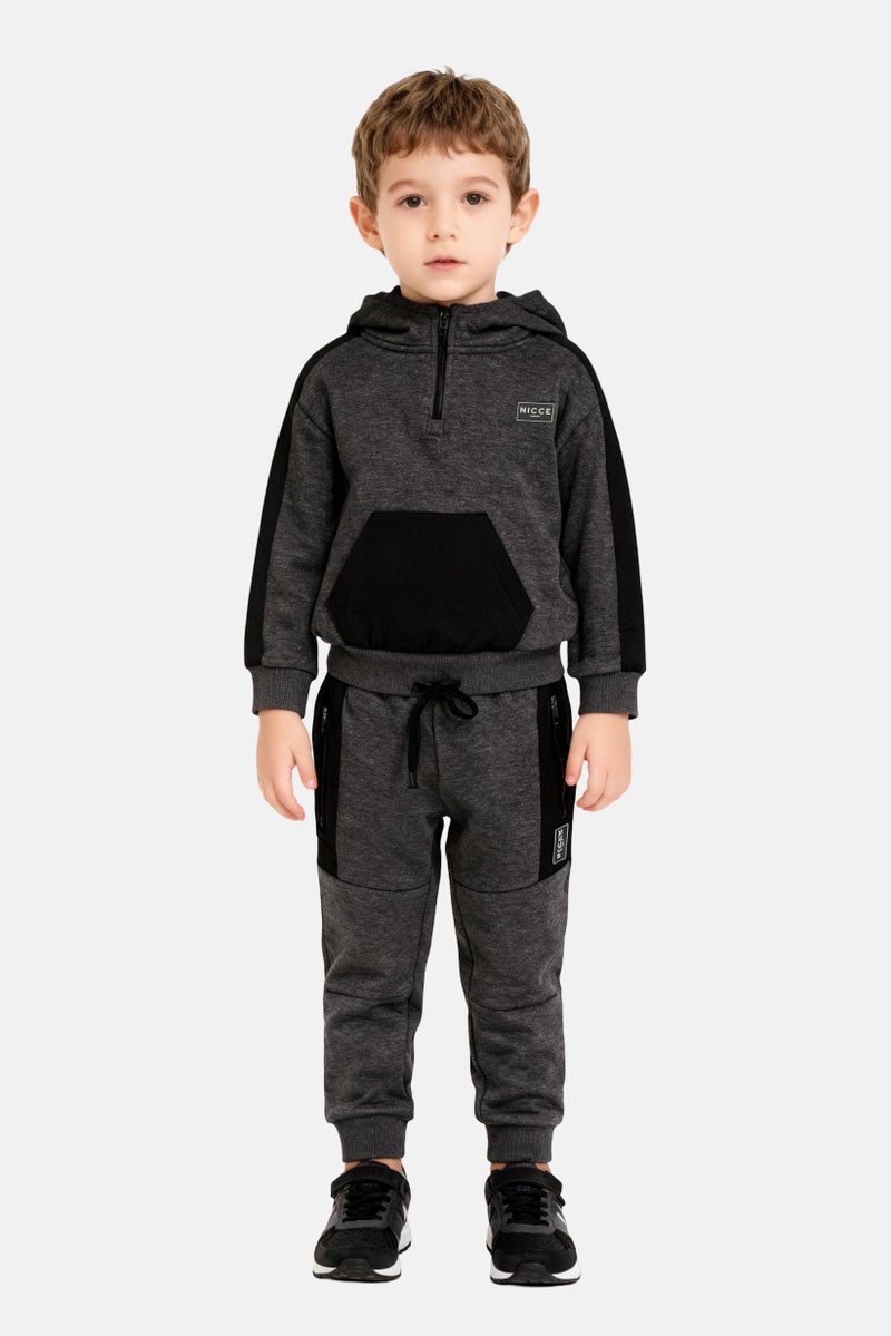 Nicce Toddlers Boy 2 Pieces Brand Logo Hoodie And Sweatpants Set, Dark Grey - Image 1